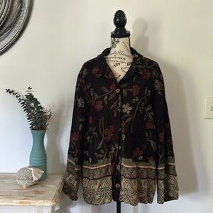 Vintage Sag Harbor Floral Tapestry Shacket Button Up Shirt Jacket Women's sx 18